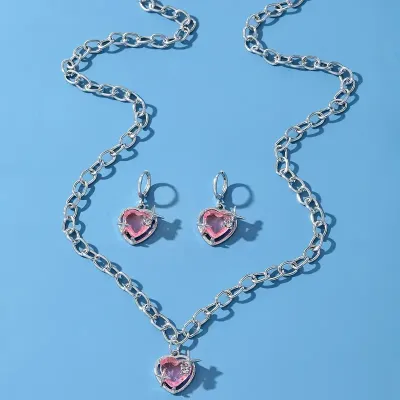 Classy Pink Star Crystal Love Necklace (3 pcs)